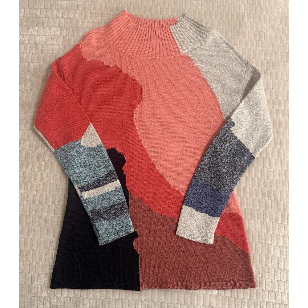 NIC+ZOE Color Block Knit Sweater XS Mock Neck Long Sleeve Multicolor